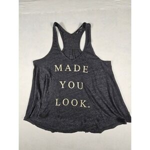 Victorias Secret Made You Look Graphic Tank Top Gray Gold Racerback Medium 05-13